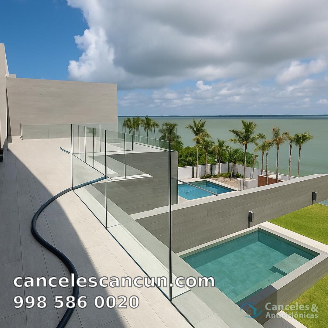 barandal exterior de cristal en Cancún: barandal exterior